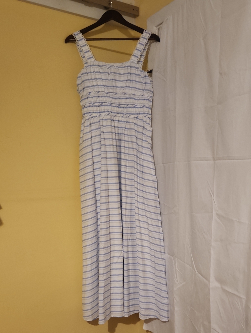 Womens White and Light Blue Striped One-Piece Sundress